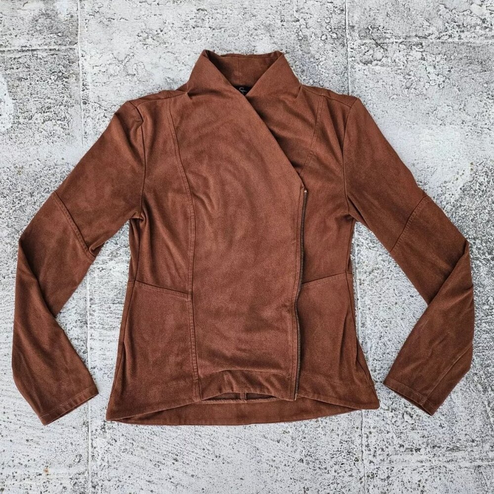 Jessica Simpson Women Blazer Brown Fabric Suede FIONA long sleeve Jacket Size S